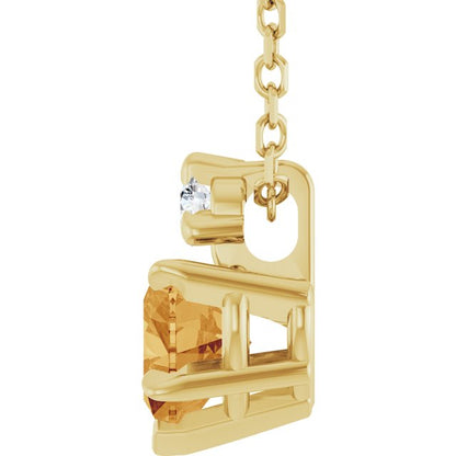 14K Yellow Gold Natural Citrine & .03 CT Natural Diamond 16-18" Necklace