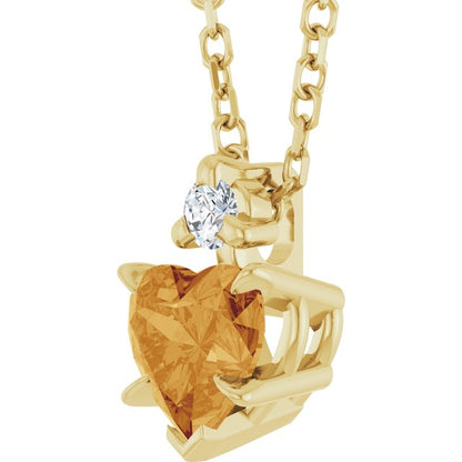 14K Yellow Gold Natural Citrine & .03 CT Natural Diamond 16-18" Necklace