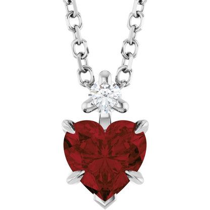14K White Gold Natural Mozambique Garnet & .03 CT Natural Diamond 16-18" Necklace
