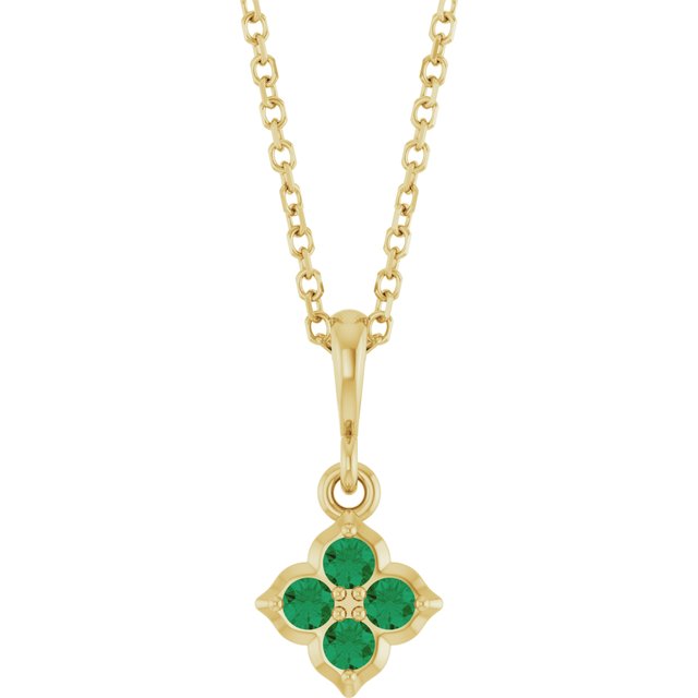 14K Yellow Gold Lab-Grown Emerald 16-18" Necklace, 9.1 x 7.25 mm