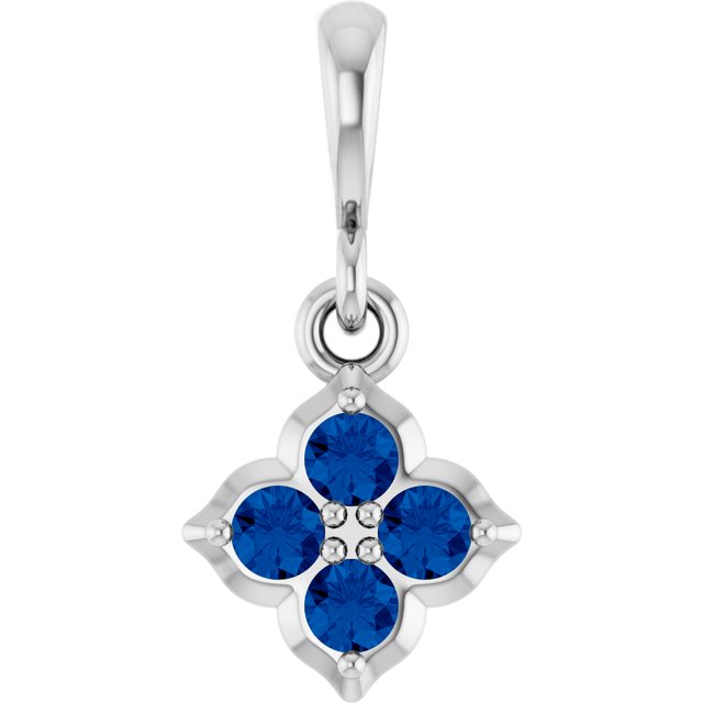 14K White Gold Lab-Grown Blue Sapphire Pendant, 9.1 x 7.25 mm