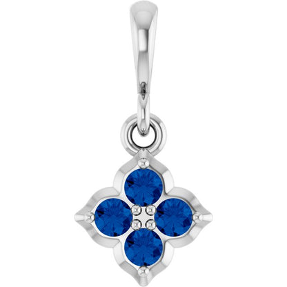 14K White Gold Lab-Grown Blue Sapphire Pendant, 9.1 x 7.25 mm