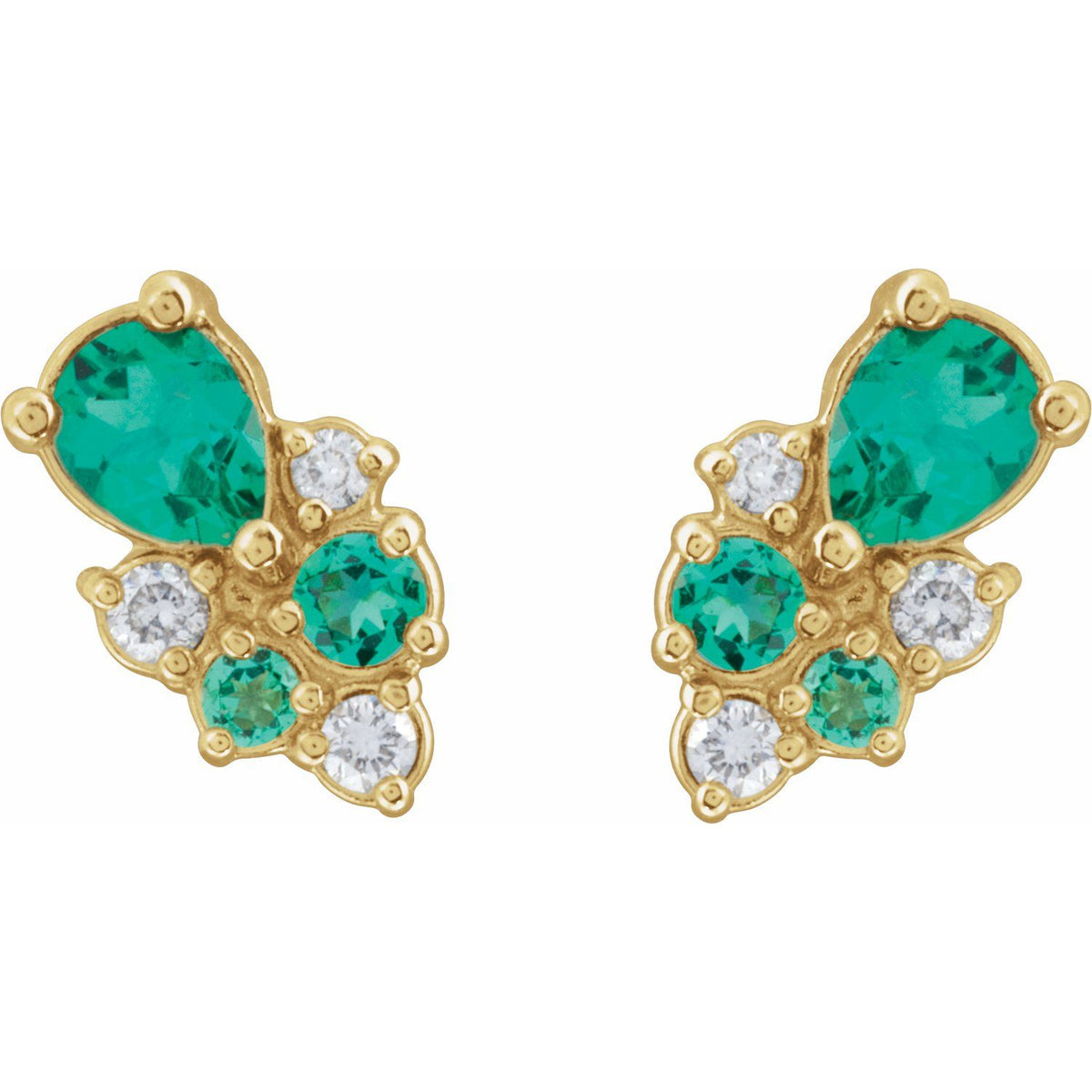 14K Yellow Gold Lab-Grown Emerald & .07 CTW Lab-Grown Diamond Cluster Earrings