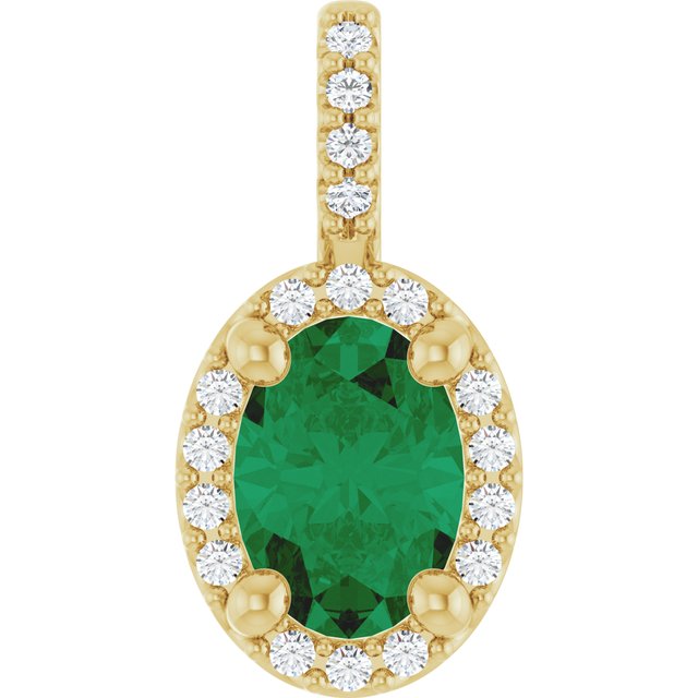 14K Yellow Gold Lab-Grown Emerald & .07 CTW Natural Diamond Halo-Style Pendant