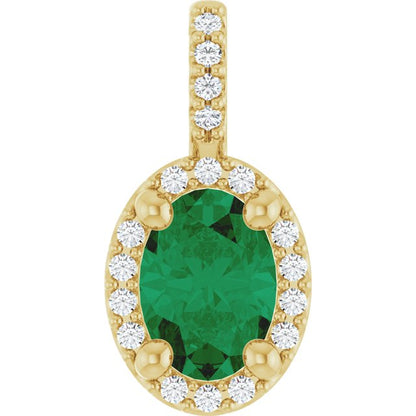 14K Yellow Gold Lab-Grown Emerald & .07 CTW Natural Diamond Halo-Style Pendant