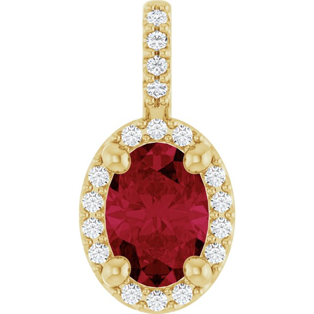 14K Yellow Gold Lab-Grown Ruby & .07 CTW Natural Diamond Halo-Style Pendant