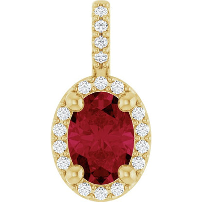 14K Yellow Gold Lab-Grown Ruby & .07 CTW Natural Diamond Halo-Style Pendant