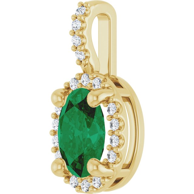 14K Yellow Gold Lab-Grown Emerald & .07 CTW Natural Diamond Halo-Style Pendant