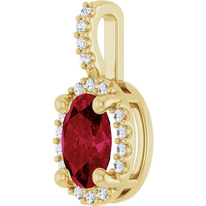 14K Yellow Gold Lab-Grown Ruby & .07 CTW Natural Diamond Halo-Style Pendant