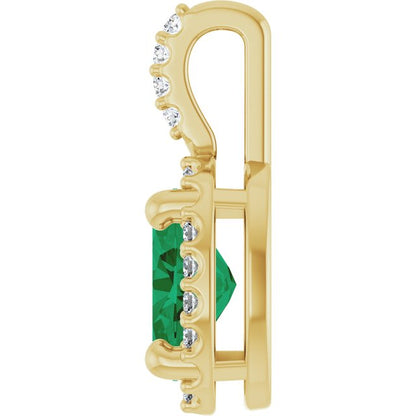 14K Yellow Gold Lab-Grown Emerald & .07 CTW Natural Diamond Halo-Style Pendant