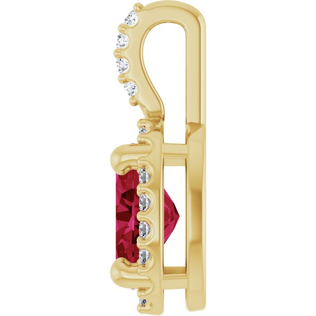 14K Yellow Gold Lab-Grown Ruby & .07 CTW Natural Diamond Halo-Style Pendant