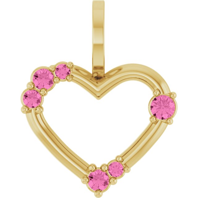 14K Yellow Gold Natural Pink Sapphire Heart Pendant