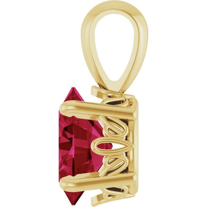 14K Yellow Gold Lab-Grown Ruby Pendant, 14 x 7 mm