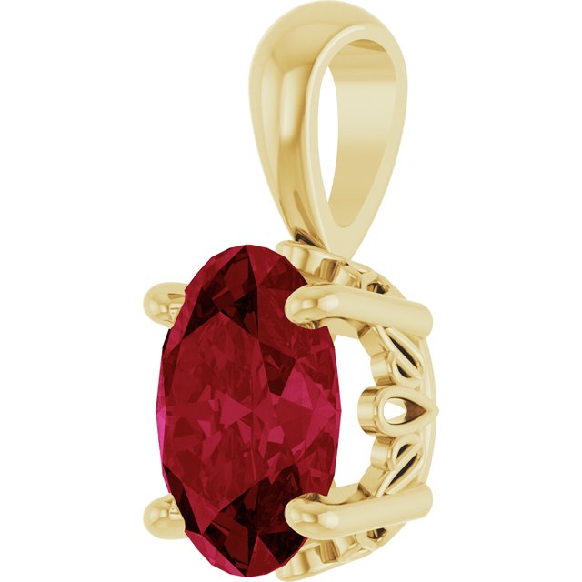 14K Yellow Gold Lab-Grown Ruby Pendant, 14 x 7 mm