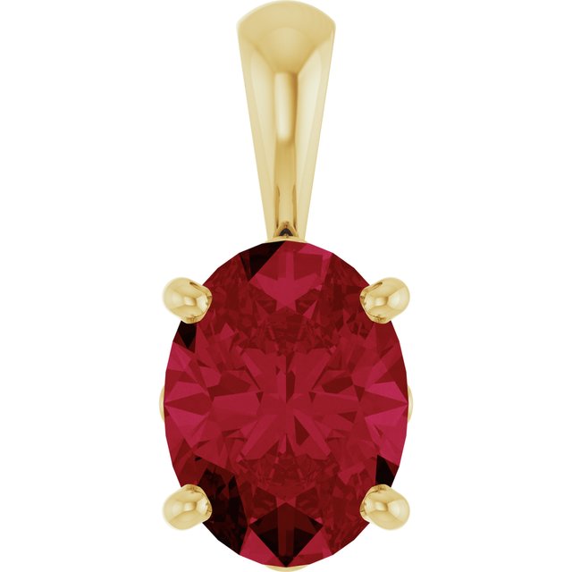 14K Yellow Gold Lab-Grown Ruby Pendant, 14 x 7 mm