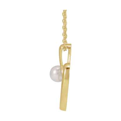 14K Yellow Gold Cultured White Akoya Pearl Heart 16-18" Necklace