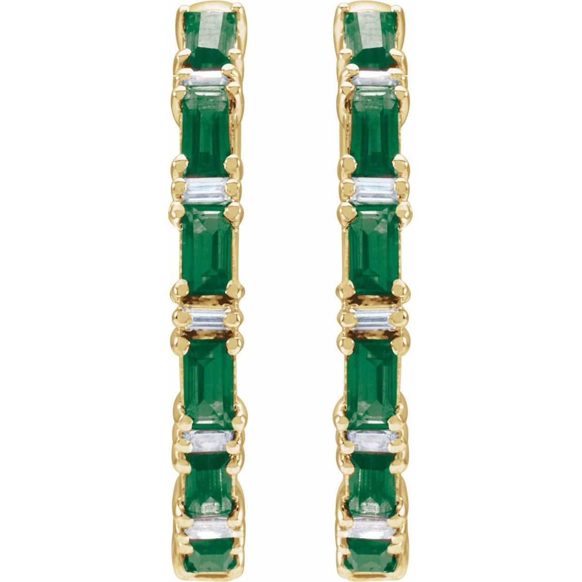 Natural Emerald & Natural Diamond Hoop Earrings