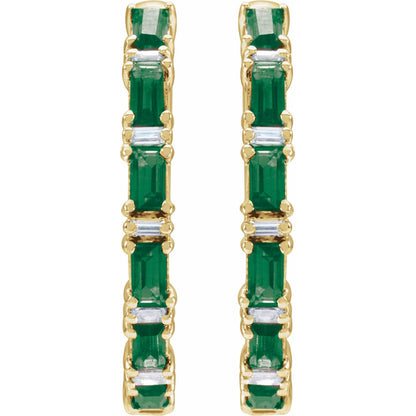 Natural Emerald & Natural Diamond Hoop Earrings