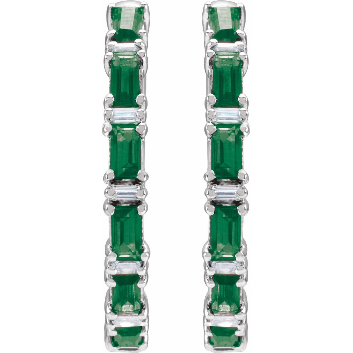 Natural Emerald & Natural Diamond Hoop Earrings