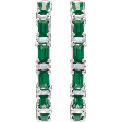 Natural Emerald & Natural Diamond Hoop Earrings