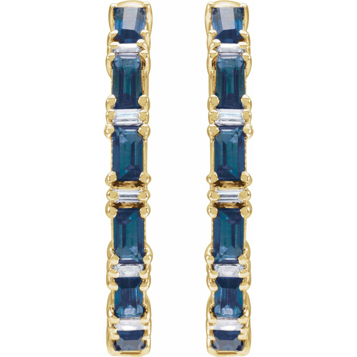 Natural Blue Sapphire & Natural Diamond Hoop Earrings