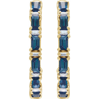 Natural Blue Sapphire & Natural Diamond Hoop Earrings