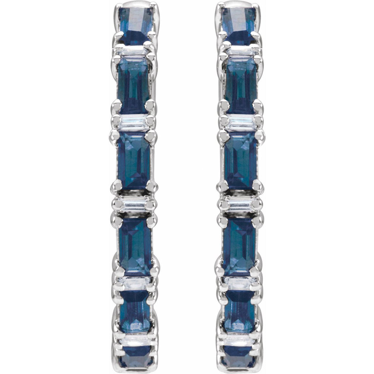 Natural Blue Sapphire & Natural Diamond Hoop Earrings