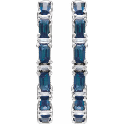 Natural Blue Sapphire & Natural Diamond Hoop Earrings