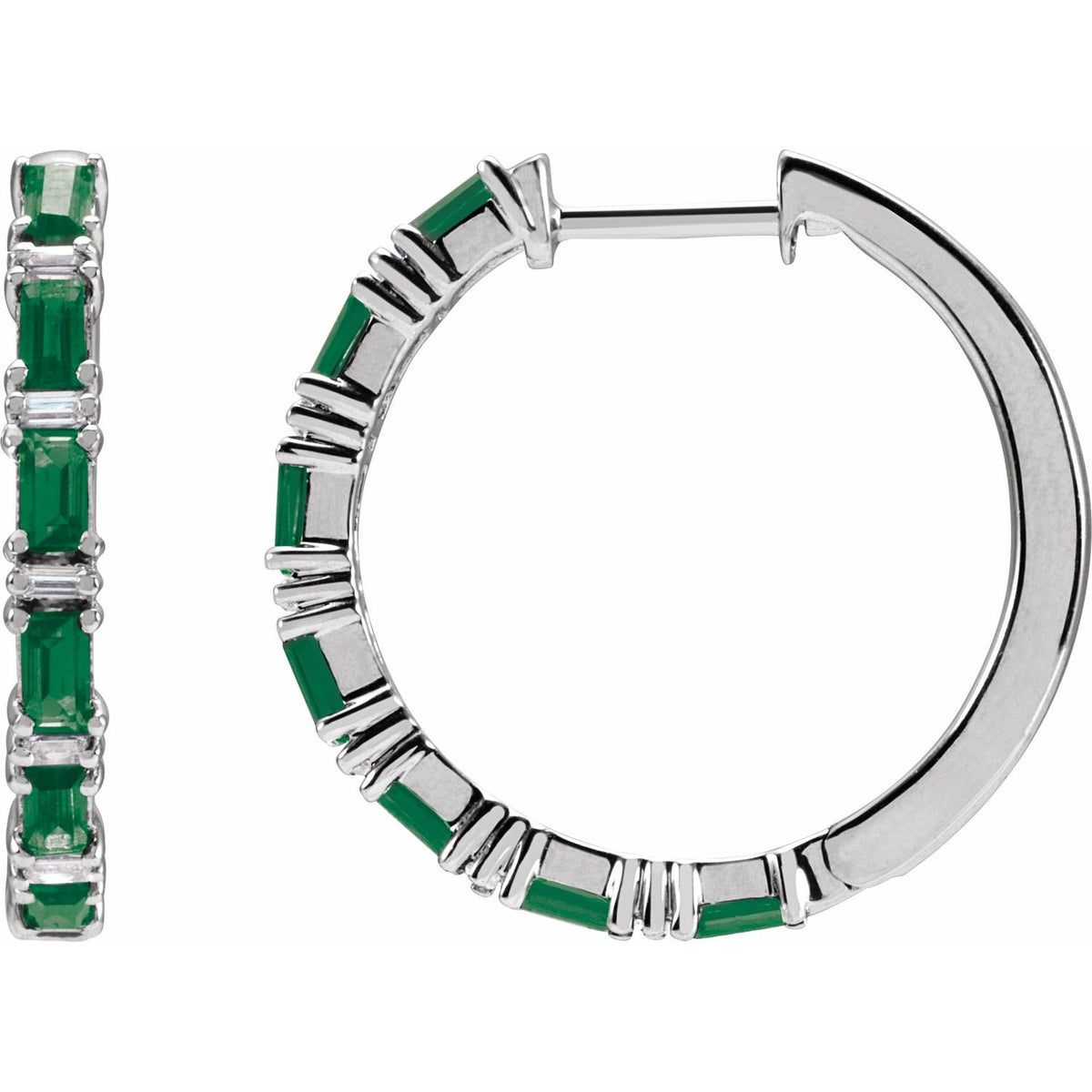Natural Emerald & Natural Diamond Hoop Earrings