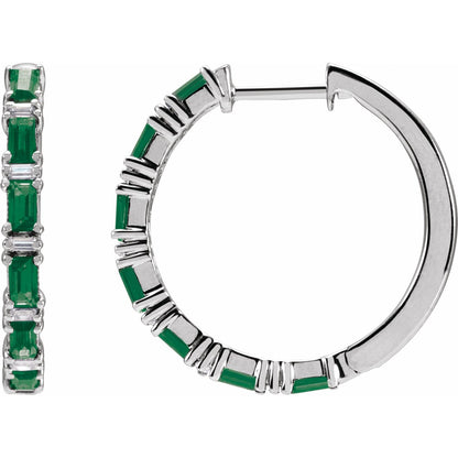 Natural Emerald & Natural Diamond Hoop Earrings
