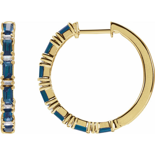Natural Blue Sapphire & 1 1/4 CTW Natural Diamond Hoop Earrings