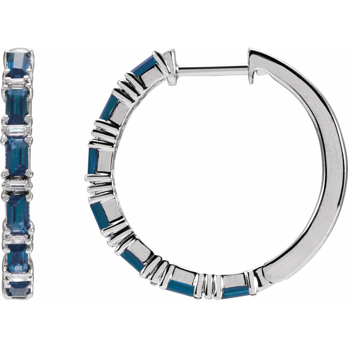 Natural Blue Sapphire & Natural Diamond Hoop Earrings