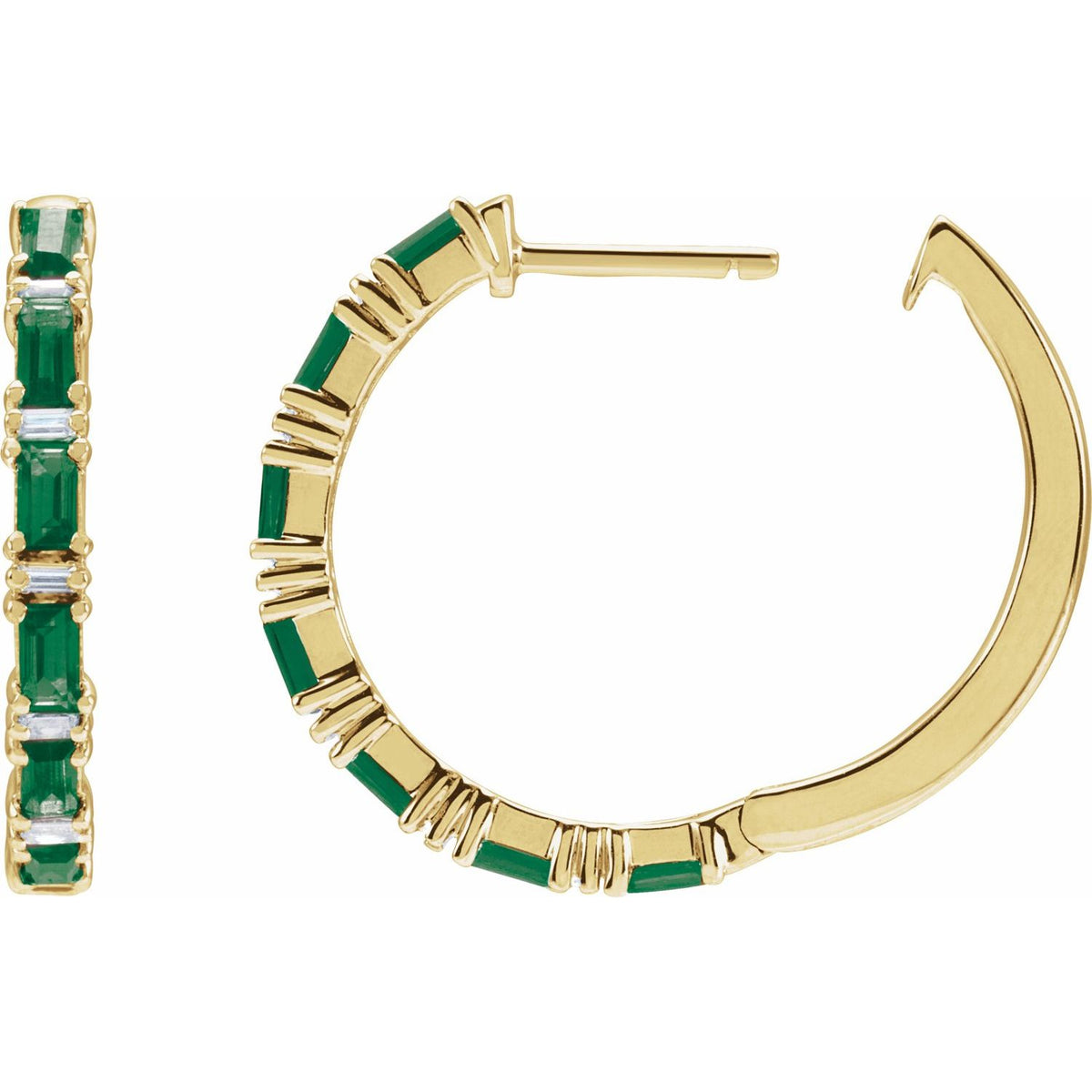 Natural Emerald & Natural Diamond Hoop Earrings