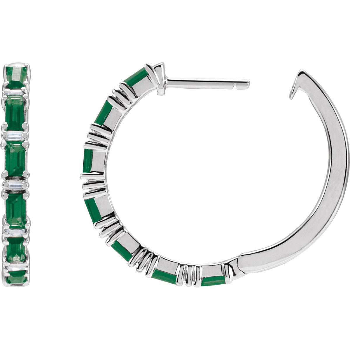 Natural Emerald & Natural Diamond Hoop Earrings