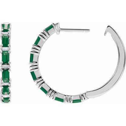 Natural Emerald & Natural Diamond Hoop Earrings
