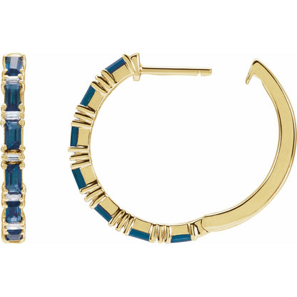 Natural Blue Sapphire & Natural Diamond Hoop Earrings