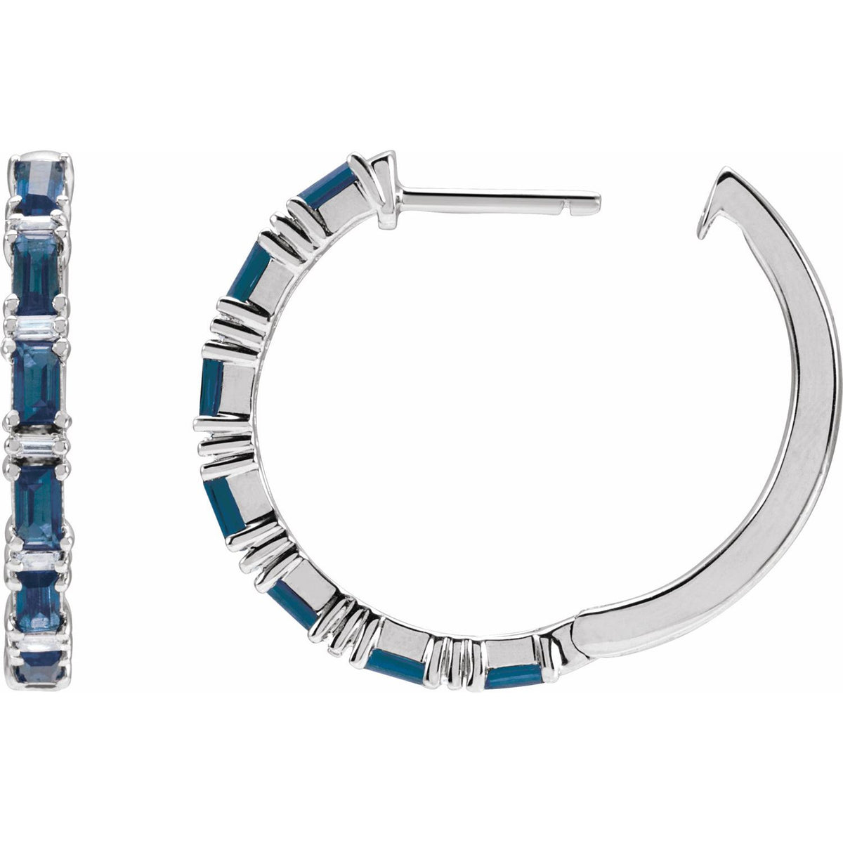 Natural Blue Sapphire & Natural Diamond Hoop Earrings