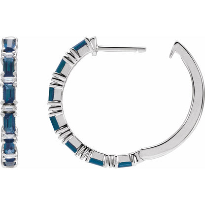 Natural Blue Sapphire & Natural Diamond Hoop Earrings