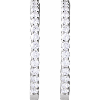 14K White Gold 5 CTW Natural Diamond Inside-Outside Hinged Hoop Earrings