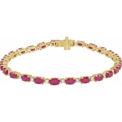14K Yellow Gold Lab-Grown Ruby & 5/8 CTW Lab-Grown Diamond Line 7" Bracelet