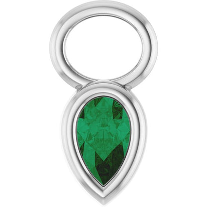 Lab-Grown Emerald Bezel-Set Hoop Dangle, 6.17 mm x 11.7 mm