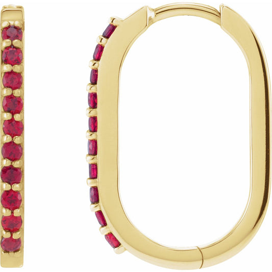 14K Yellow Gold Lab-Grown Ruby Hoop Earrings