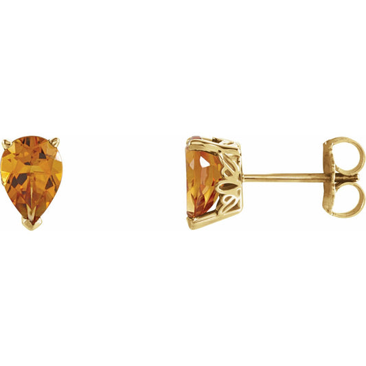 14K Yellow Gold 7x5 mm Pear Natural Citrine Earrings
