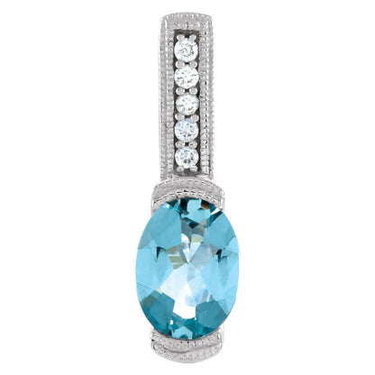 14K White Gold Natural Aquamarine & .05 CTW Natural Diamond Pendant