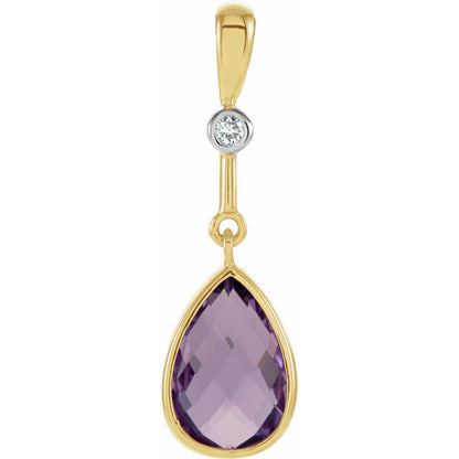14K Yellow Gold Natural Amethyst & .015 CT Natural Diamond Pendant