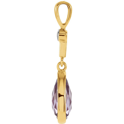 14K Yellow Gold Natural Amethyst & .015 CT Natural Diamond Pendant