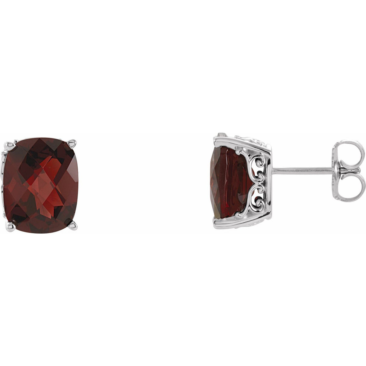 14K White Gold Natural Mozambique Garnet Vintage-Inspired Scroll Earrings