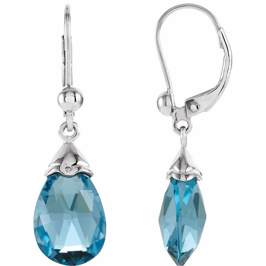 14K White Gold Natural Swiss Blue Topaz Earrings