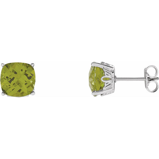 14K White Gold 6x6 mm Cushion Natural Peridot Earrings