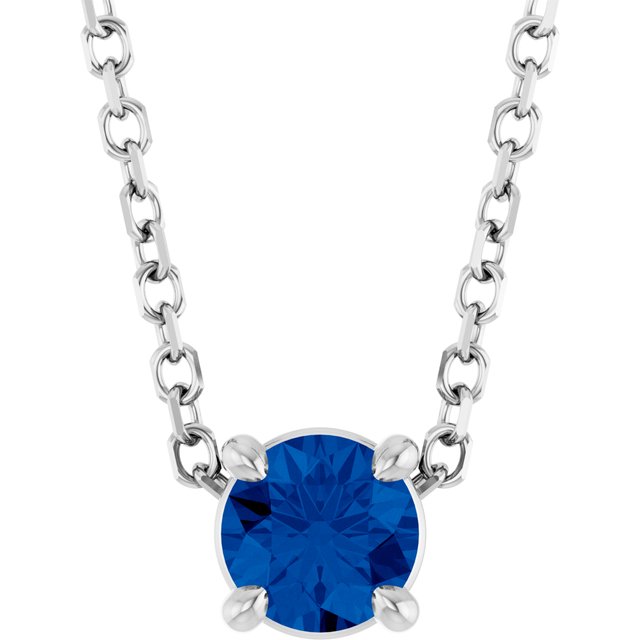 14K White Gold Lab-Grown Blue Sapphire 16-18" Necklace